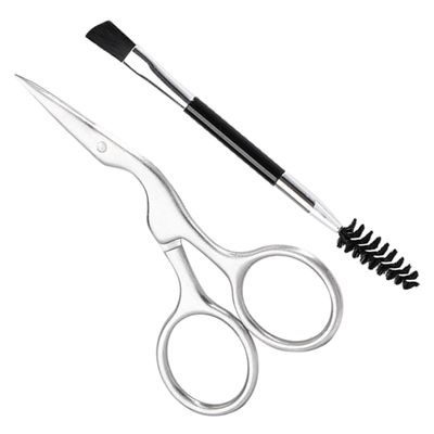 FOMIYES 2-Piece Eyebrow Grooming Set Scissors and Brush Precision Eyebrow Trimmer Tools for Men and Women and Nose Hair Trimming