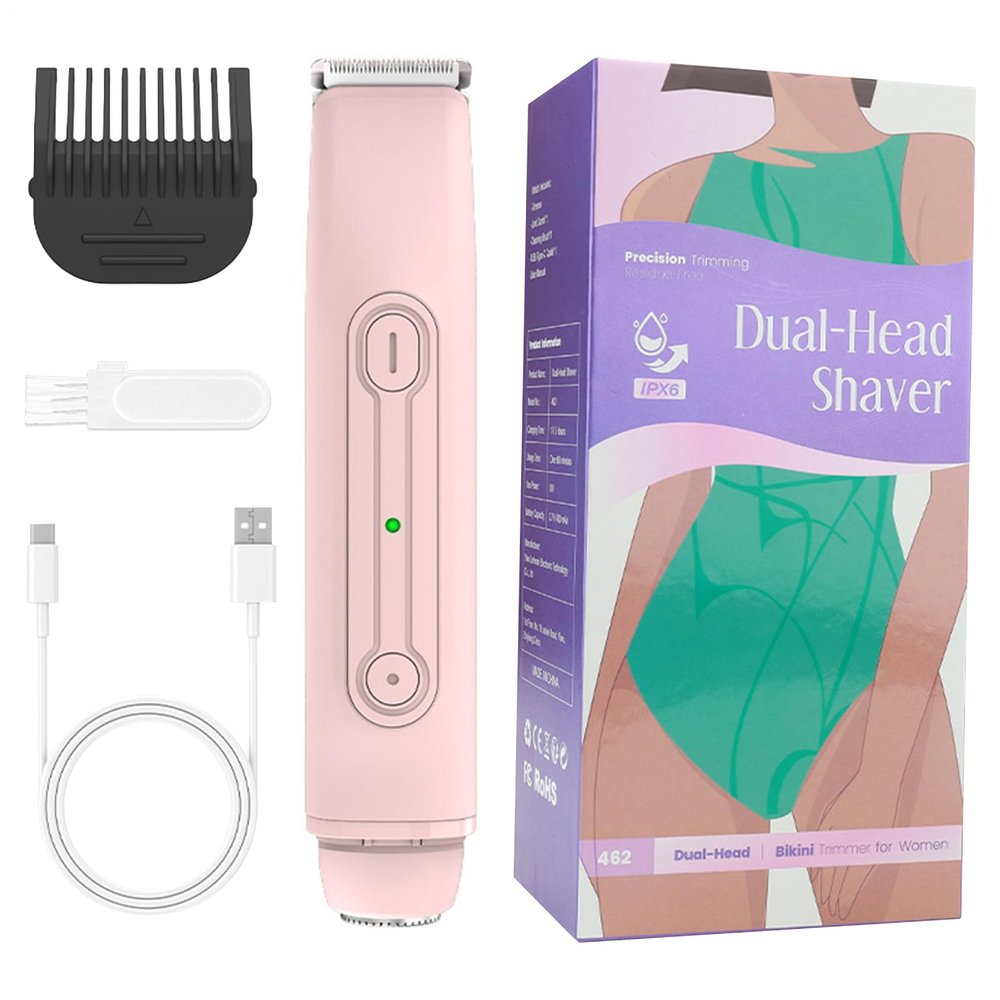 Electric Razors for Women - Waterproof Body Hair Trimmer | Rechargeable Double Head Hair Removal Device for Intimate Area Underarms Legs Arms