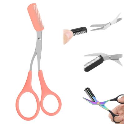 Eyebrow Trimmer Scissor for Women Men, 2025 New 2 in 1 Professional Eyebrow Scissors with Comb, Eyebrow Cutter Hair Removal Eyebrow Scissors Makeup Tool (Orange)