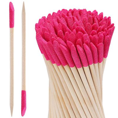 100PCS Disposable Sanding Sticks, Pumice Stone Cuticle File Remover Nail File Buffer, Double-Headed Manicure Sticks Wood Nail Stick Pusher Sanding Tools for Home Salon Mani-Pedi, Pink