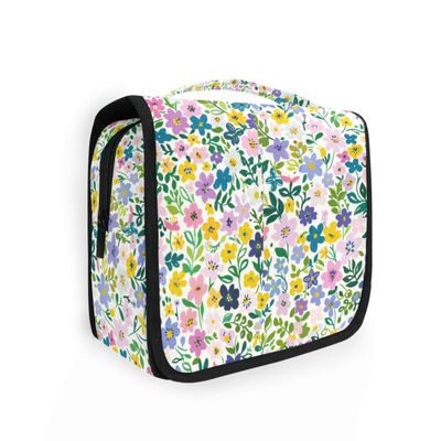 Retro Flower Pattern toiletry bag hanging travel with hanging hook Zipper toiletry organizer Vertical Free-Standing