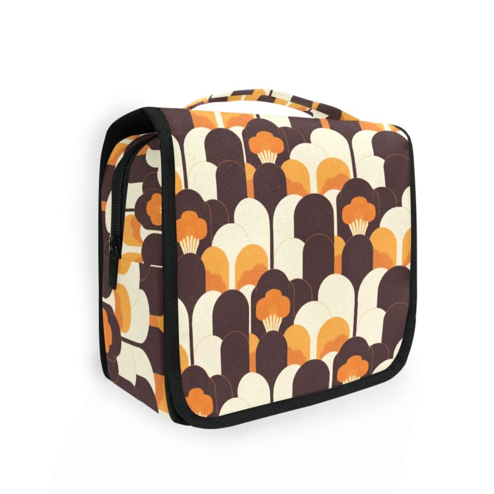 siphylline Flowers Petal Retro Brown Orangravel toiletry bag for women with hanging hook Zipper skin care bag with Compartments & Handle