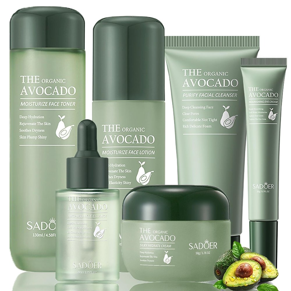 Avocado Skin Care Set for Women, 6-In-1 Skincare Gift Set With Facial Cleanser, Face Serum, Face Cream, Eye Cream, Toner, moisturizing lotion. Skin Care Sets & Kits, Hydrating Facial Kit