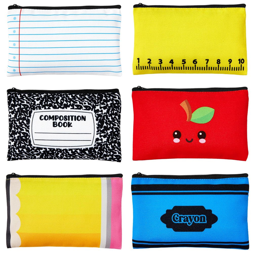 6PCS Christmas Teacher Appreciation Gifts Back to School Makeup Bags Apple Notebook Cosmetic Bags Crayon Pencil Case Toiletry Travel Pouch for First Day of School Stationery Organizer Party Favors