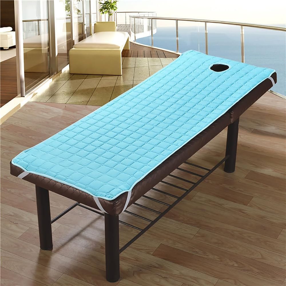 GDDUOYUE Square/Round Head Massage Table Pad Facial Bed Foam Massage Bed Topper with Face Hole, Suitable for Foot Massage Parlors, Massage Clinics, Saunas, Hotels, and Bathrooms,Light Blue,75x31in