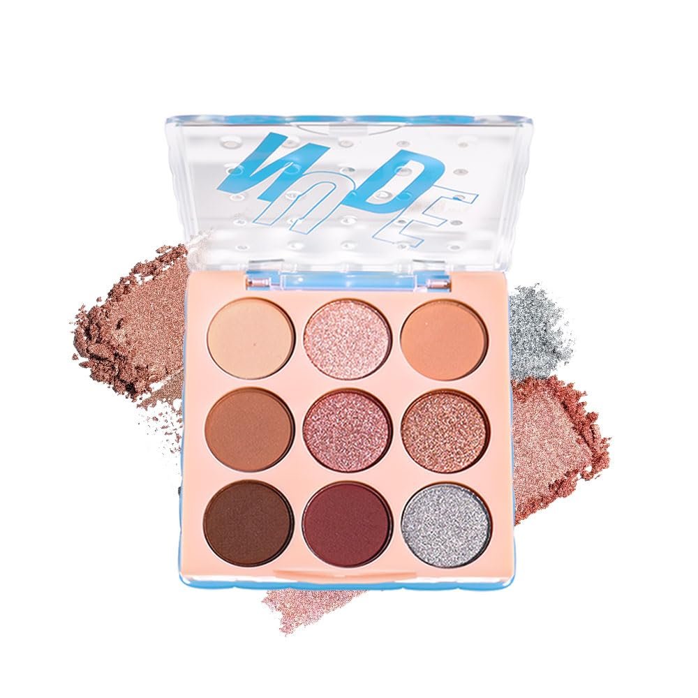 9-Color Nude Brown Eyeshadow Palette  Matte Shimmer Glitter Peach Caramel Bronze Eye Shadow Kit, High Pigment Blendable Long-Lasting Warm Neutral Makeup Palette for Daily Wear, Soft Glam & Travel