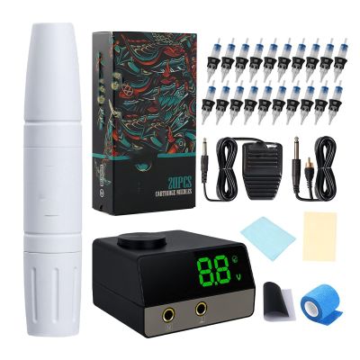 Makeup Rotary Tattoo Machine Pen LCD Power Supply Kit With Silicone Case Cartridge Needle Set