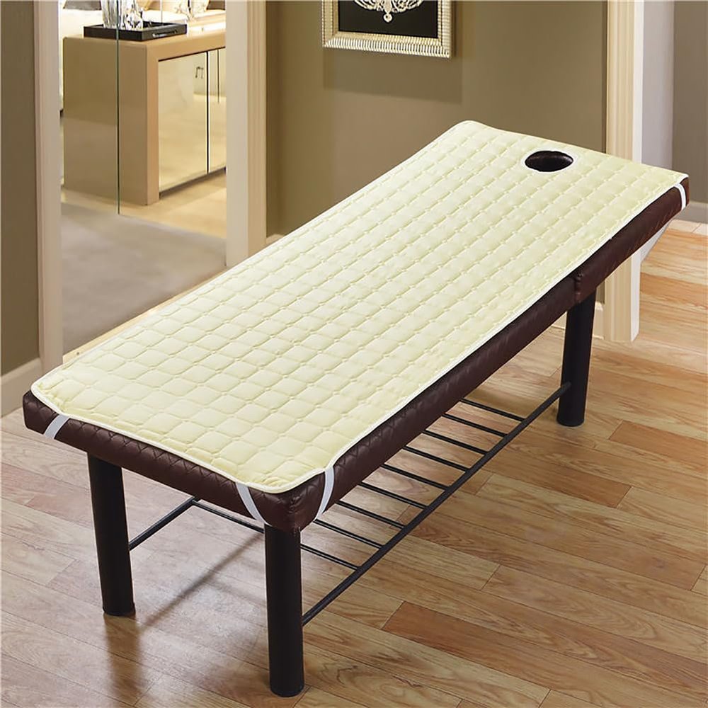 GDDUOYUE Square/Round Head Massage Table Pad Facial Bed Foam Massage Bed Topper with Face Hole, Suitable for Foot Massage Parlors, Massage Clinics, Saunas, Hotels, and Bathrooms,Beige,75x27in