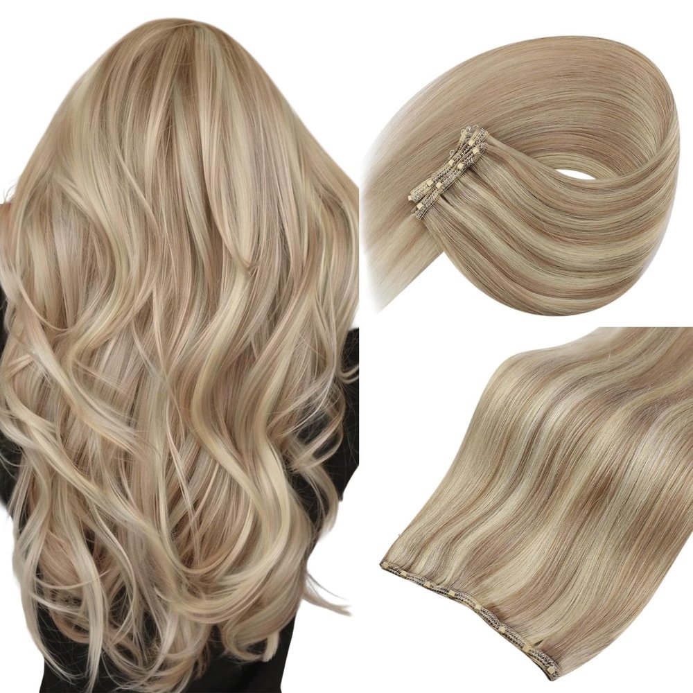 100g 14inch Ash Blonde Highlights Hair Extensions Bundle Micro Ring Hair Extension with Micro Weft Hair Extensions 2 Packs