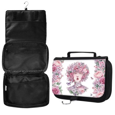 AIRWEE Hanging Toiletry Bag for Women, Large Travel Toiletry Organizer with Hook, Waterproof Cute Makeup Pouch with Compartments, Foldable Cosmetic Bag for Bathroom, Suitcase, Trip, Floral Girl