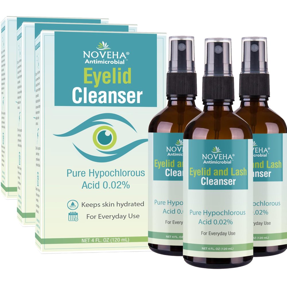 NOVEHA Eyelid Cleanser | Stye Eye Treatment | Eye Lid Cleaning | Dry Eye Relief | Fast Acting Soothing Eyelid Cleansing Formula | Pure and Gentle Lash Hypochlorous Acid Eyelid Spray (4oz - 3 Pack)