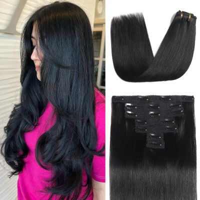 Mocona Clip in Hair Extensions Real Human Hair, Natural Black 20 Inch 7pcs 70g/Pack, Soft Hair Extensions Real Human Hair Clip ins Straight Suitable for all Hair Types (#1B 20 Inch)