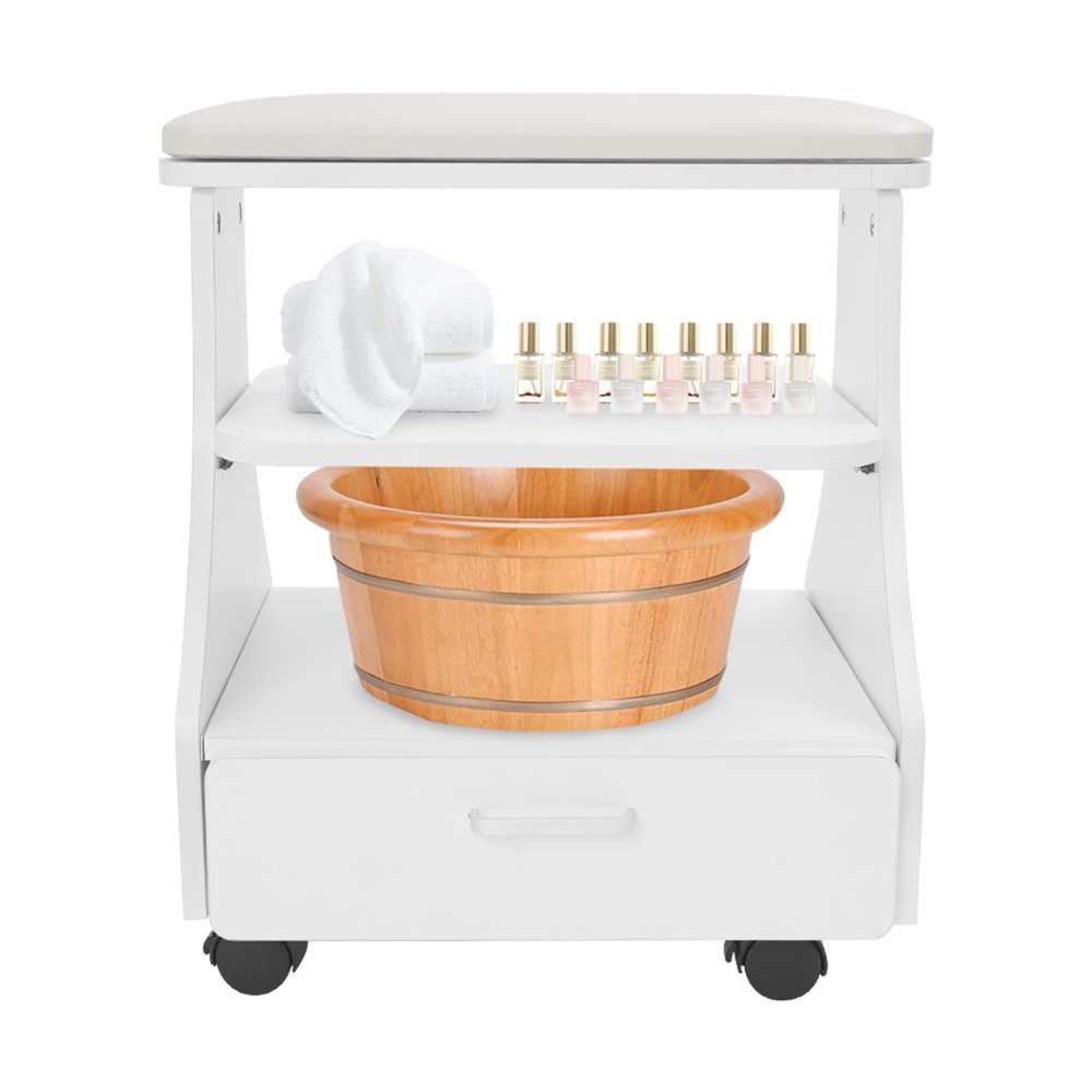 Omosiroi Pedicure Foot Rest | Portable Foot Bath Spa Cart Beauty Nail Salon Supplies, Manicure Foot Rest for Home Salon Use (White)
