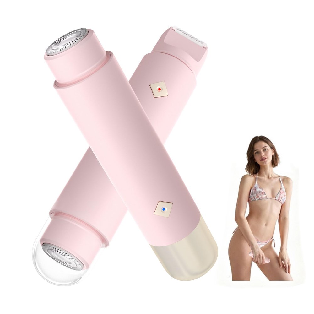 Bikini Trimmer for Women, Dual Head Electric Razors for Women, Waterproof Electric Shaver for Facial Legs Armpits Body Hair, Rechargeable Painless Pubic Hair Trimmer, Christmas Birthday Gifts, Pink
