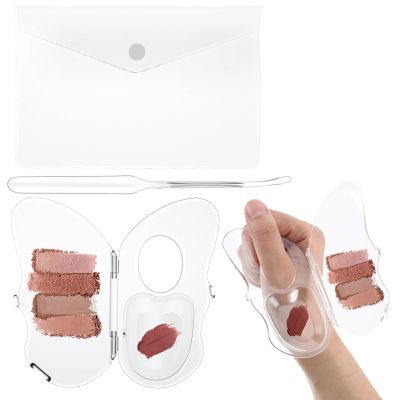 2 Sets Acrylic Makeup Mixing Palette Clear Foundation Mixing Palette with Spatula and Storage Bag 180 Degree Folding Palettes Plastic Makeup Mix Tray Handheld Nail Art Palettes for Pigment Blending