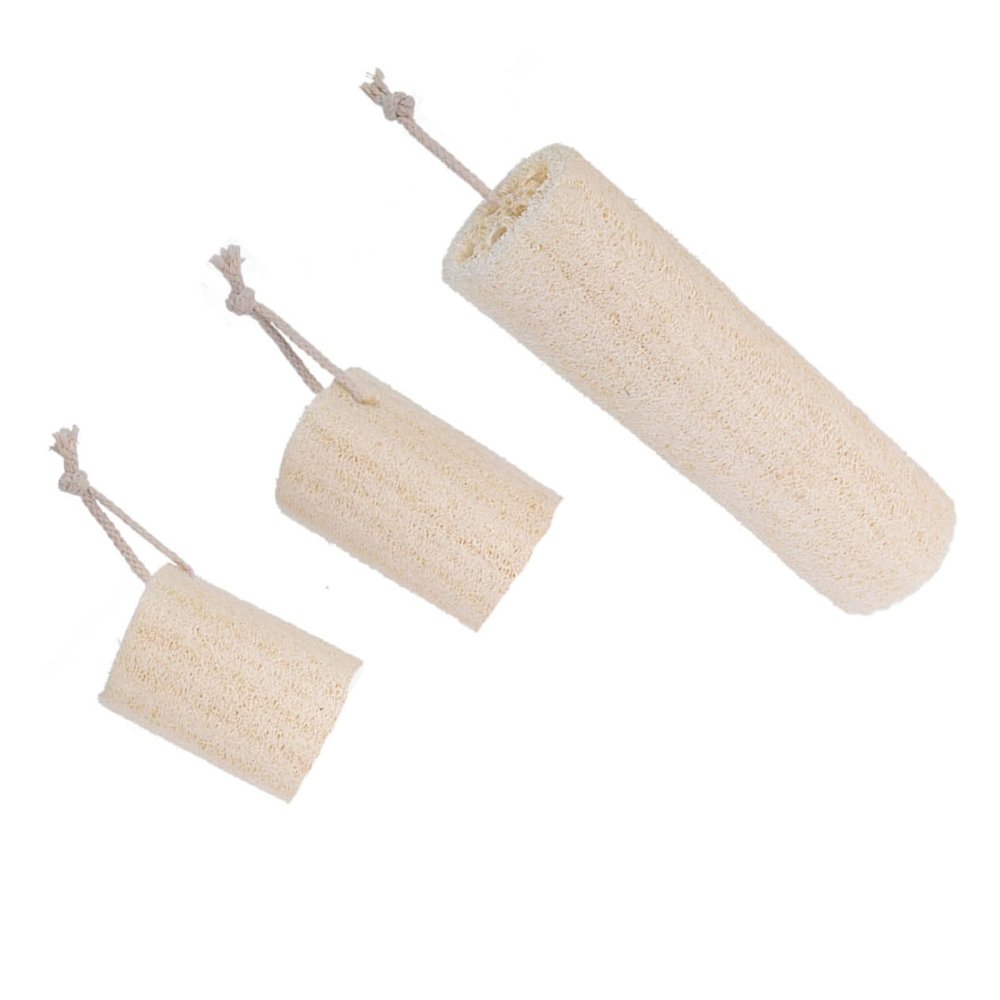 Anneome 3pcs Natural Loofah Exfoliating Back Scrubber Brush Bath Shower Body Cleaning Sponge Gentle Skin for Daily Use Includes Hanging Ropes for Quick Drying