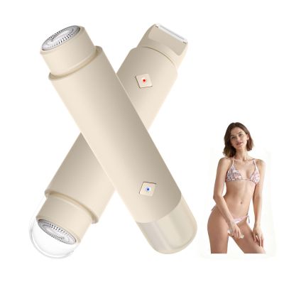 Cordless Bikini Shaver, Bikini Trimmer for Women, 2-in-1 Electric Razors Body Hair Removal, Dual Head Women's Hair Trimmer for Leg Arm Body Pubic Grooming Tool (Brown)