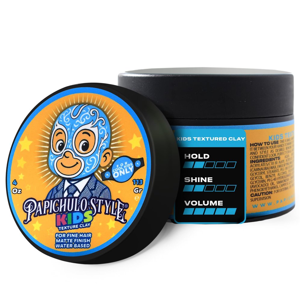 Papichulo Style Kids Texture Clay Light Hold, Matte Finish, Adds Volume Kid-Friendly Scent, Water-Based, Flake-Free, Easy Washout, Paraben-Free Made in USA