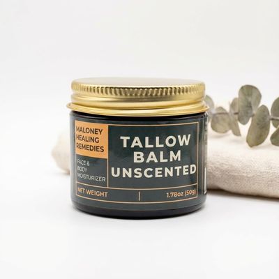 Maloney Healing Remedies Unscented tallow balm. Grass fed/finished Tallow, Beeswax, Jojoba Oil, Castor oil. (1.78 Ounces, Unscented)