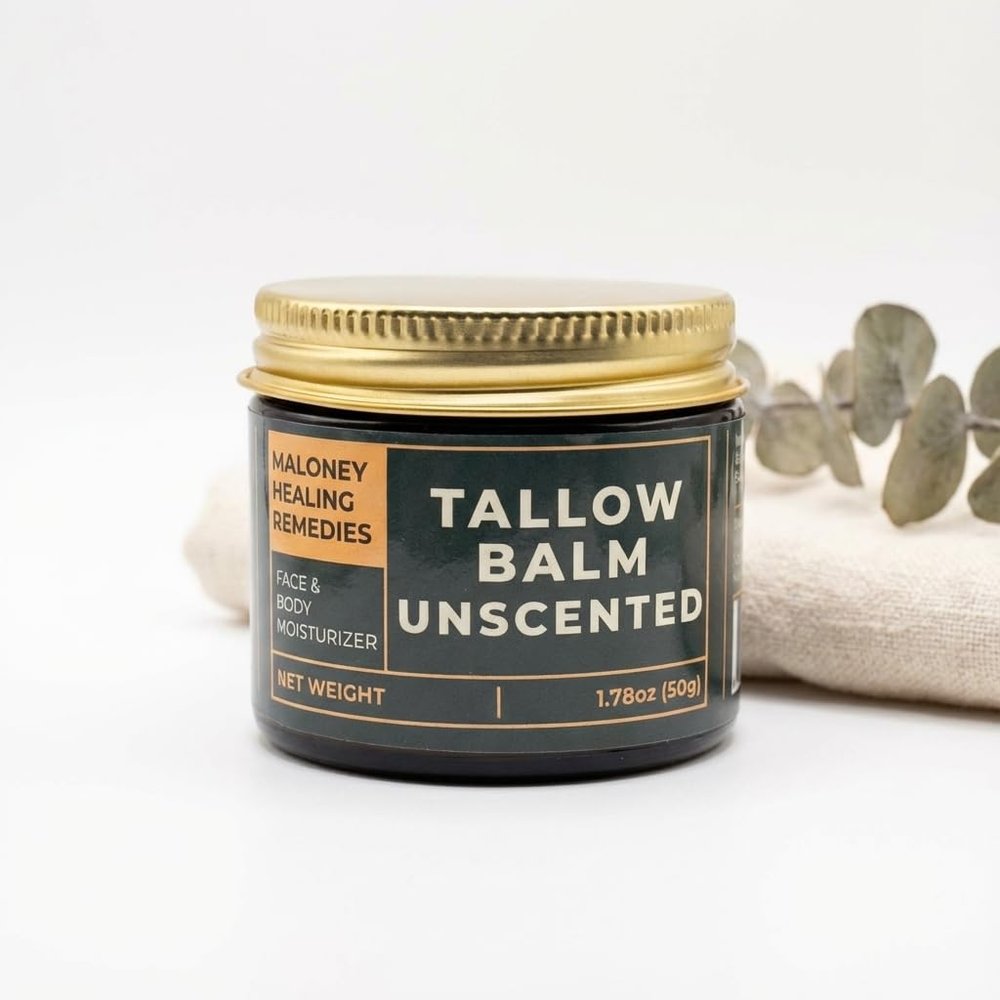 Maloney Healing Remedies Unscented tallow balm. Grass fed/finished Tallow, Beeswax, Jojoba Oil, Castor oil. (1.78 Ounces, Unscented)