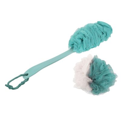 WOFASHPURET 4-Piece Long Handle Bath Balls Set 2 Shower Sponges and 2 Bath Brushes Exfoliating Body Scrubber for Skin Types for Daily Use in Shower or Random Color