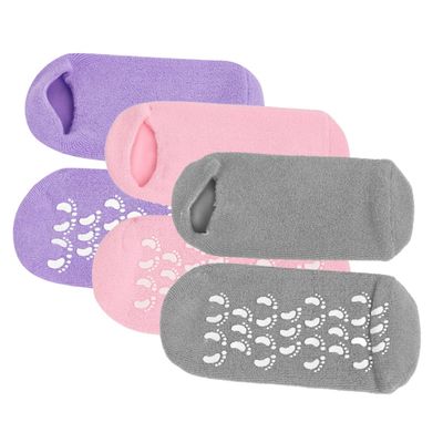 Beavorty Moisturizing Gel Spa Socks for Foot Care 3 Pairs Comfortable Cracked Heel Treatment Non-Slip Cotton Blend for Dry Feet and Relaxation