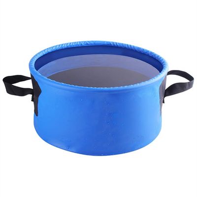 Blue Round Retractable Outdoor Travel wash Bucket with Handle Waterproof and high Temperature Resistant Suitable for Family Camping Hiking and Fishing Easy to Store.