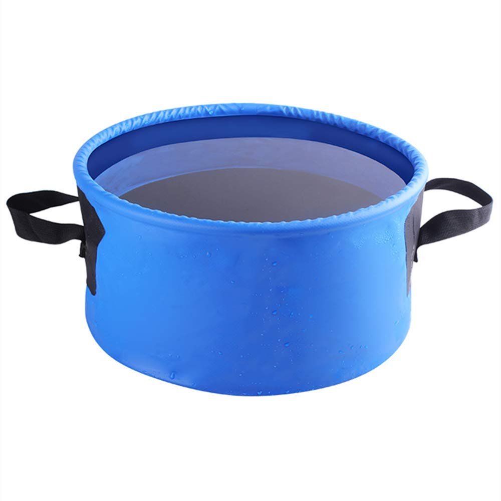Blue Round Retractable Outdoor Travel wash Bucket with Handle Waterproof and high Temperature Resistant Suitable for Family Camping Hiking and Fishing Easy to Store.