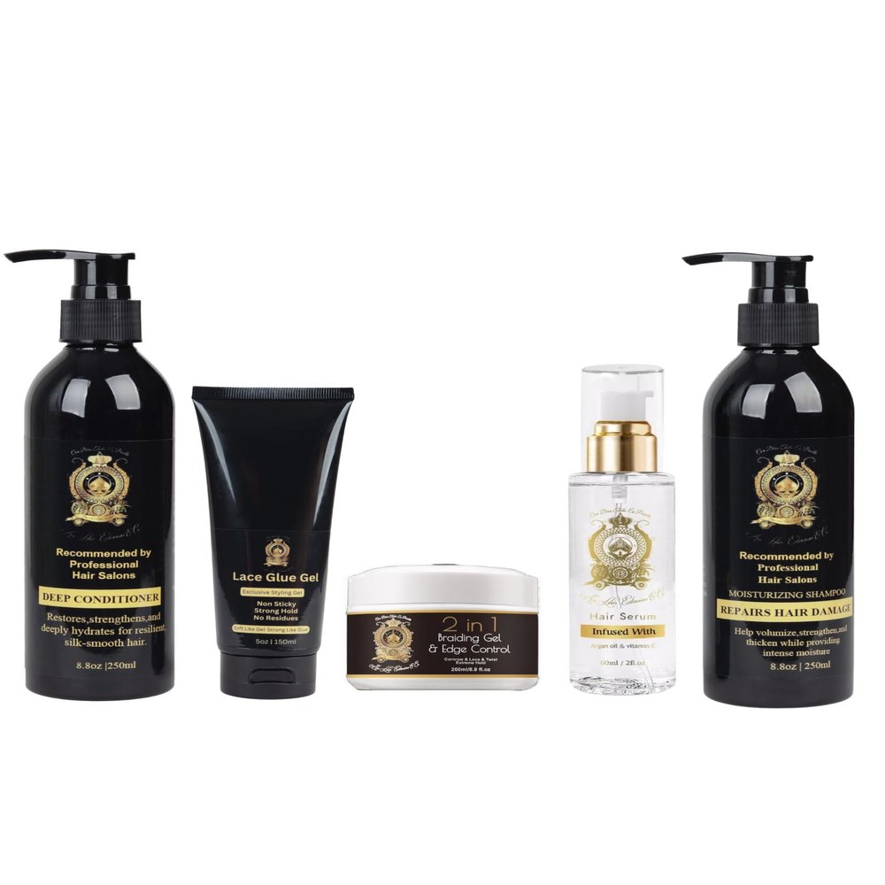 Black Label Mens Hair Care Kit 5-Piece Grooming Set with Moisturizing Shampoo, Conditioner, Styling Gel, Pomade & Hair Serum Frizz Control, Hydration & Long-Lasting Scent