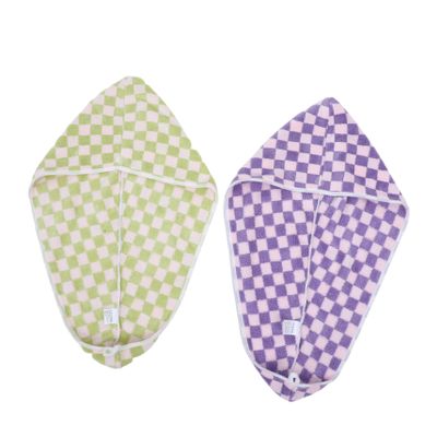 CTIRCHIU Checkered Hair Drying Turban Wraps 2pcs Super Absorbent Coral Fleece Quick-Dry Hair Drying Accessories for Women