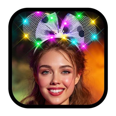 EARENT Light Up Mouse Ears Crown Headband Polka Dot Bow Headpiece for Women