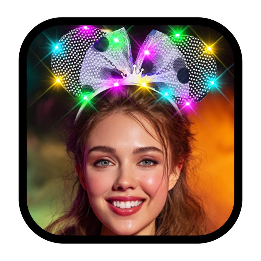 EARENT Light Up Mouse Ears Crown Headband Polka Dot Bow Headpiece for Women