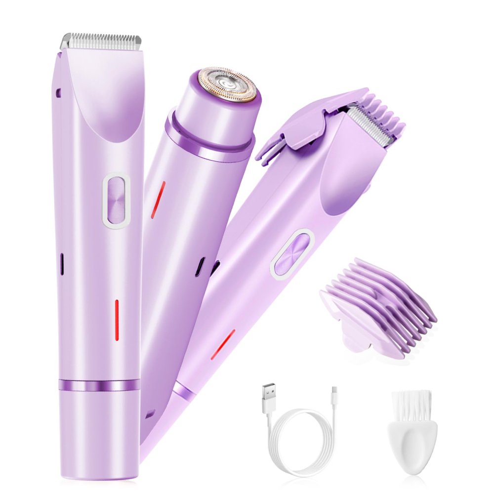 WillowGlow Electric Bikini Trimmer for Women, Painless Hair Clippers Shaver for Pubic and Intimate Areas, Rechargeable & Waterproof for Showering, Ladies Grooming Kit,Purple