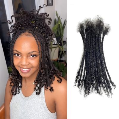 0.4cm Width Dreadlock Extensions 10 Inch 30 Strands 100% Permanent Human Hair Loc Extension with Curly Ends Natural Black Curly Locs Human Hair Can Be Dyed Bleached Curled And Twisted