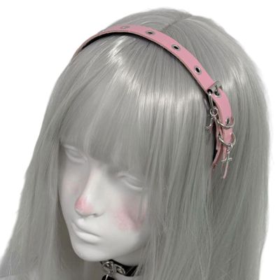 ZONEBEST Hairband,Punk Grommet Crosses Design Leather Headband For Women Daily Use Cosplay 2000s Fashion