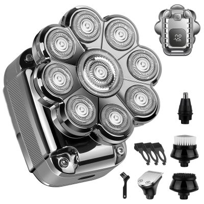 9D Head Shavers for Bald Men-Upgraded 5-in-1 Professional Electric Shaver- Floating IPX7 Waterproof Cordless Razor with Type-C Fast Charge & Display - Wet/Dry Grooming Kit