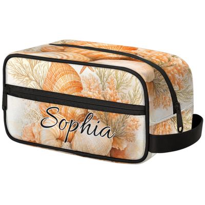 Joyousleap Starfish Seashell Coral Personalized Toiletry Bag for Women Men, Custom Name Ocean Beach Hanging Cosmetic Bag Makeup Case Travel Portable Pouch