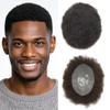 2MM Curly Toupee for Men Afro Curl Human Hair Units Black Coily Hair Replacement Full Poly Male Afro Hair System (#1B Natural Black, 2MM Afro Curl) view 1