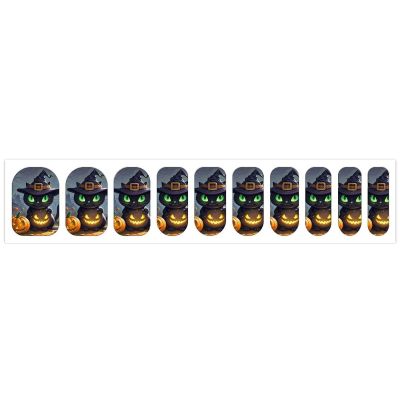 Cat Halloween Nail Stickers 50 Sheets Gloss Nail Strips Bundle Long Lasting Gel Nail Stickers Art Decals Easy to Apply and Remove for Women DIY Decorations