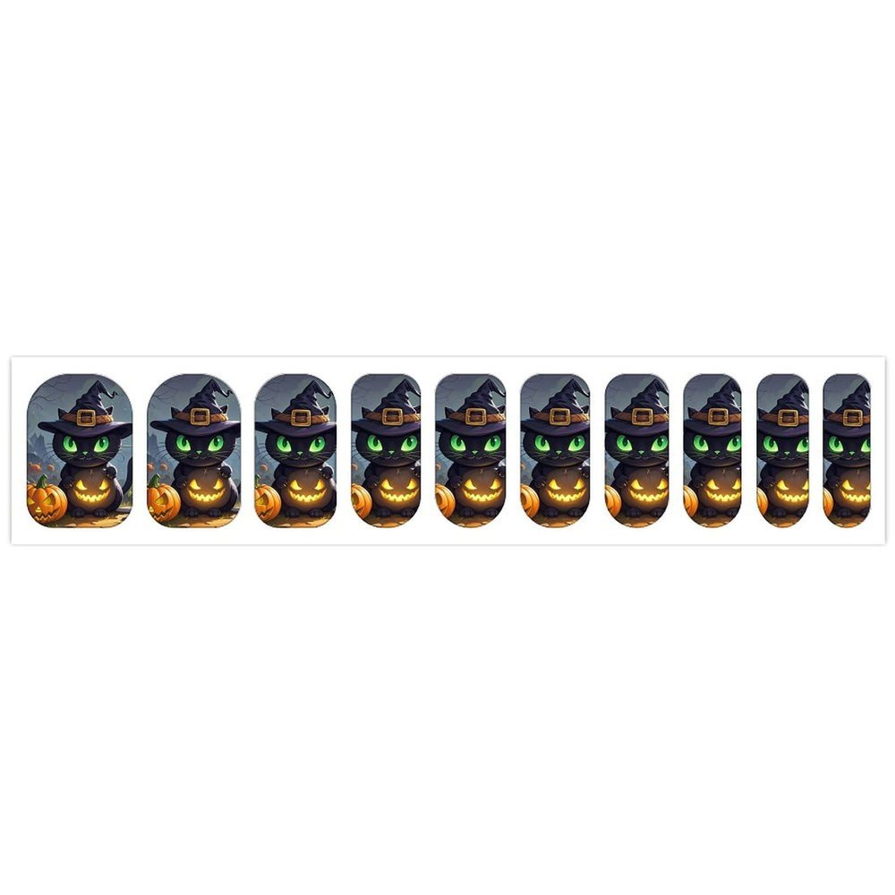 Cat Halloween Nail Stickers 50 Sheets Gloss Nail Strips Bundle Long Lasting Gel Nail Stickers Art Decals Easy to Apply and Remove for Women DIY Decorations