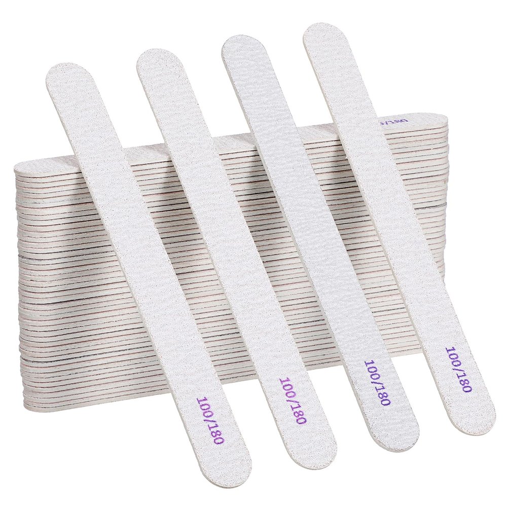 200Pcs 100/180 Grit Nail Files, Professional Double Sided Emery Board for Natural and Acrylic Nails, Reusable Fingernail Files Bulk, Manicure Tools for Salons Home Pedicure Beauty