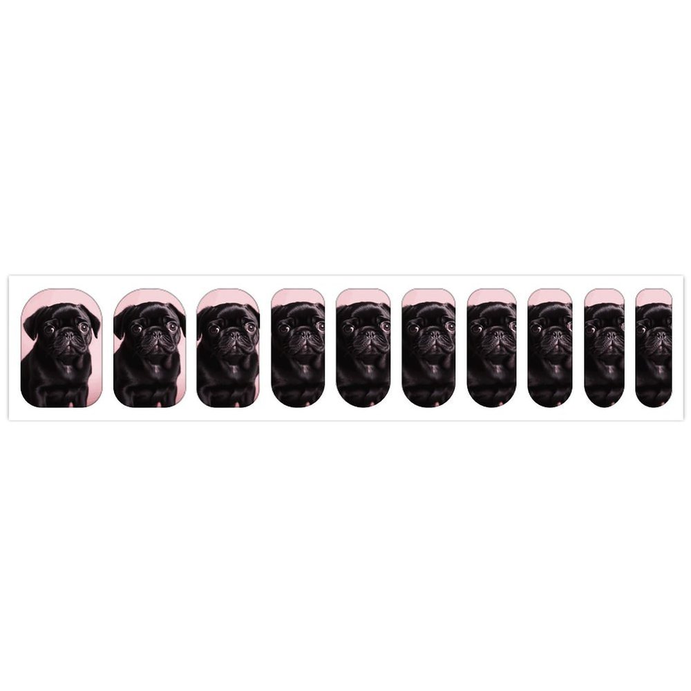 Cute Black Pug Nail Stickers 50 Sheets Gloss Nail Strips Bundle Long Lasting Gel Nail Stickers Art Decals Easy to Apply and Remove for Women DIY Decorations