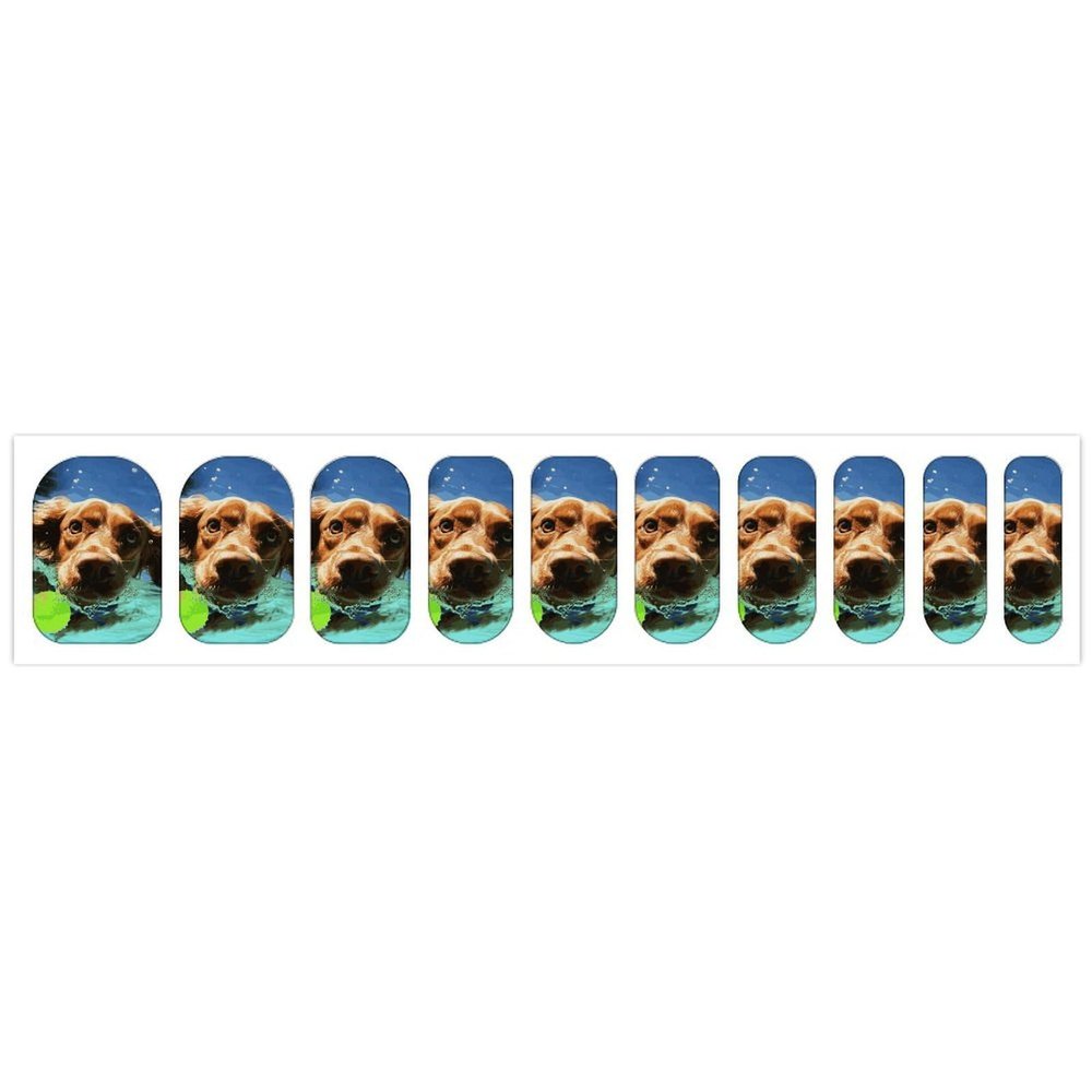 Funny Swimming Dog Nail Stickers 50 Sheets Gloss Nail Strips Bundle Long Lasting Gel Nail Stickers Art Decals Easy to Apply and Remove for Women DIY Decorations