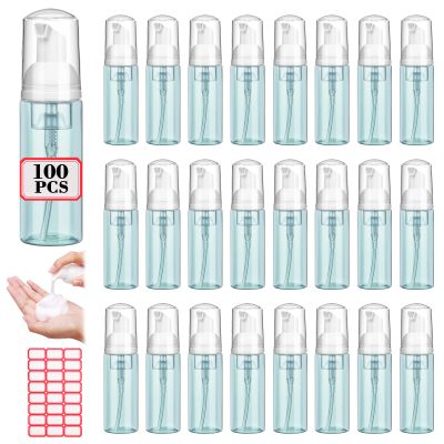 100 Pcs 2 oz Plastic Foam Pump Bottle Refillable 60ml Travel Mousse Foaming Soap Dispenser Mini Eyelash Cleaning Foam Bottle Dispenser for Face Wash Lash Shampoo Skin Care