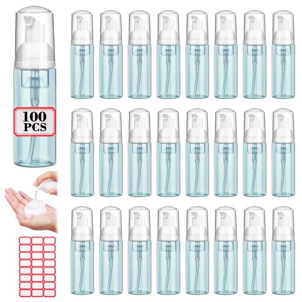 100 Pcs 2 oz Plastic Foam Pump Bottle Refillable 60ml Travel Mousse Foaming Soap Dispenser Mini Eyelash Cleaning Foam Bottle Dispenser for Face Wash Lash Shampoo Skin Care