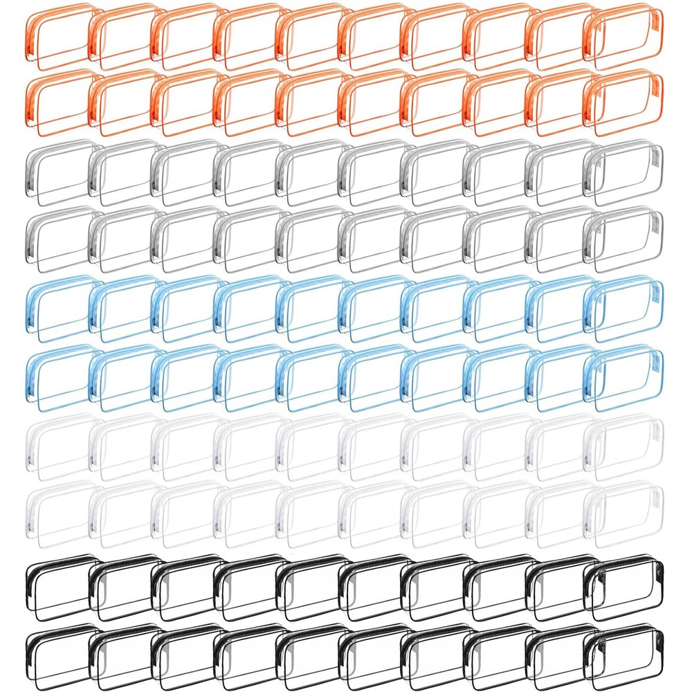 100 Pcs Clear Makeup Bags Bulk Tsa Approved Toiletry Bag for Travel Transparent Cosmetic Bag PVC Waterproof Travel Small Pouches with Zipper for Men and Women (multi color)