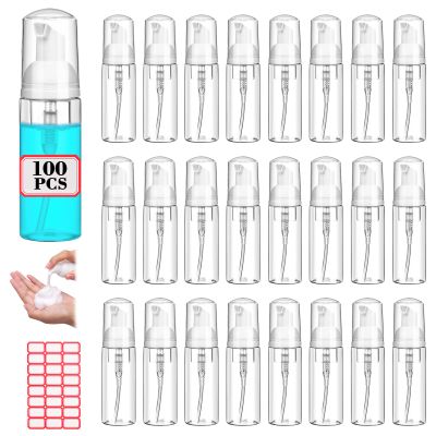 100 Pcs 2 oz Plastic Foam Pump Bottle Refillable 60ml Travel Mousse Foaming Soap Dispenser Mini Eyelash Cleaning Foam Bottle Dispenser for Face Wash Lash Shampoo Skin Care