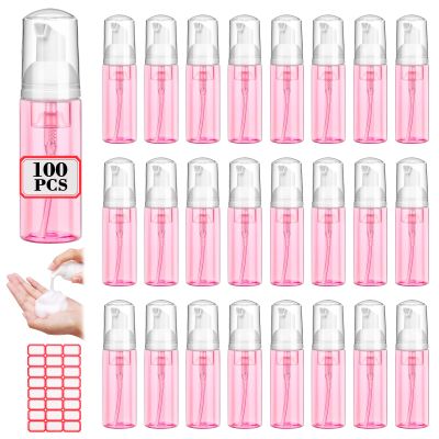 100 Pcs 2 oz Plastic Foam Pump Bottle Refillable 60ml Travel Mousse Foaming Soap Dispenser Mini Eyelash Cleaning Foam Bottle Dispenser for Face Wash Lash Shampoo Skin Care