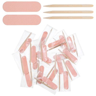20 Pcs Mini Nail File and Orange Sticks Set Disposable Manicure Kit Wooden Cuticle Pusher Sticks Double Sided Disposable Nail Files for Fingernails Toenails Nails Salon