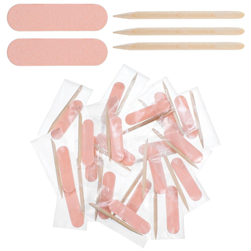20 Pcs Mini Nail File and Orange Sticks Set Disposable Manicure Kit Wooden Cuticle Pusher Sticks Double Sided Disposable Nail Files for Fingernails Toenails Nails Salon
